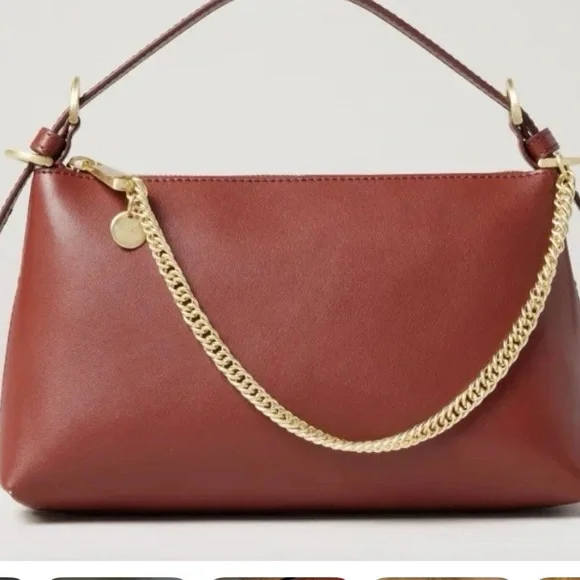 ZAC POSEN Leather Crossbody Bag Brown Gold Chain Strap Chic Small Purse - Picture 7 of 7